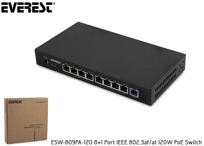 EVEREST-ESW-809PA-120 EVEREST ESW-809PA-120 8+1 PORT IEEE 802.3AF/AT 120W POE SWITCH