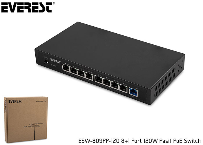 EVEREST-ESW-809PP-120 EVEREST ESW-809PP-120 8+1 PORT 120W PASIF POE SWITCH